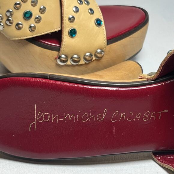 Jean-Michel Cazabat Platform Sandals Tan Leather Rhinestone 5 Inch Heel Sz 7.5 - Picture 5 of 12